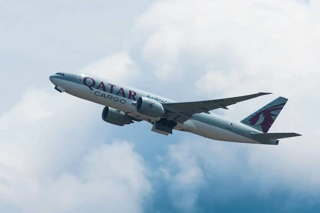 Qatar Cargo Boeing 777 on departure.