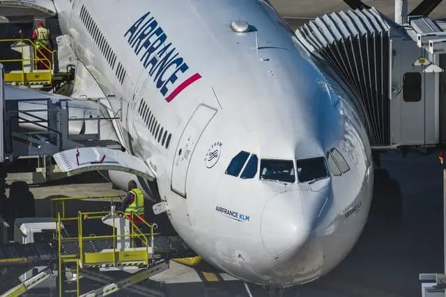 Air France Airbus A330 at the gate being loaded for take-off.