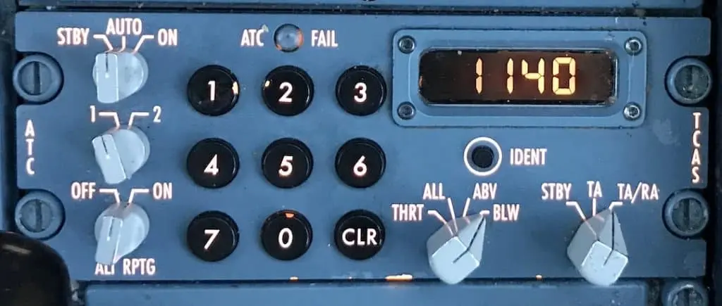Airbus A330 transponder (txpdr) panel with TCAS controls.