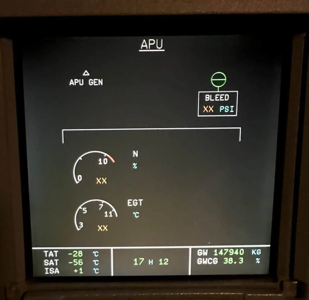 Airbus ECAM System Display - Auxiliary Power Unit APU