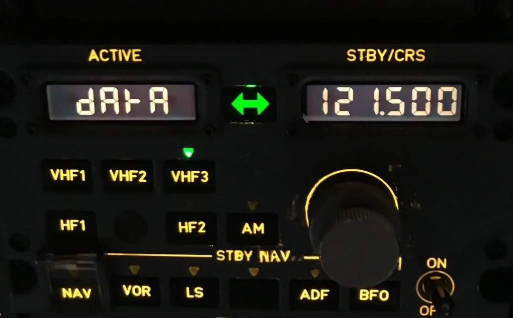 Radio Management Panel RMP showing data ACARS selection