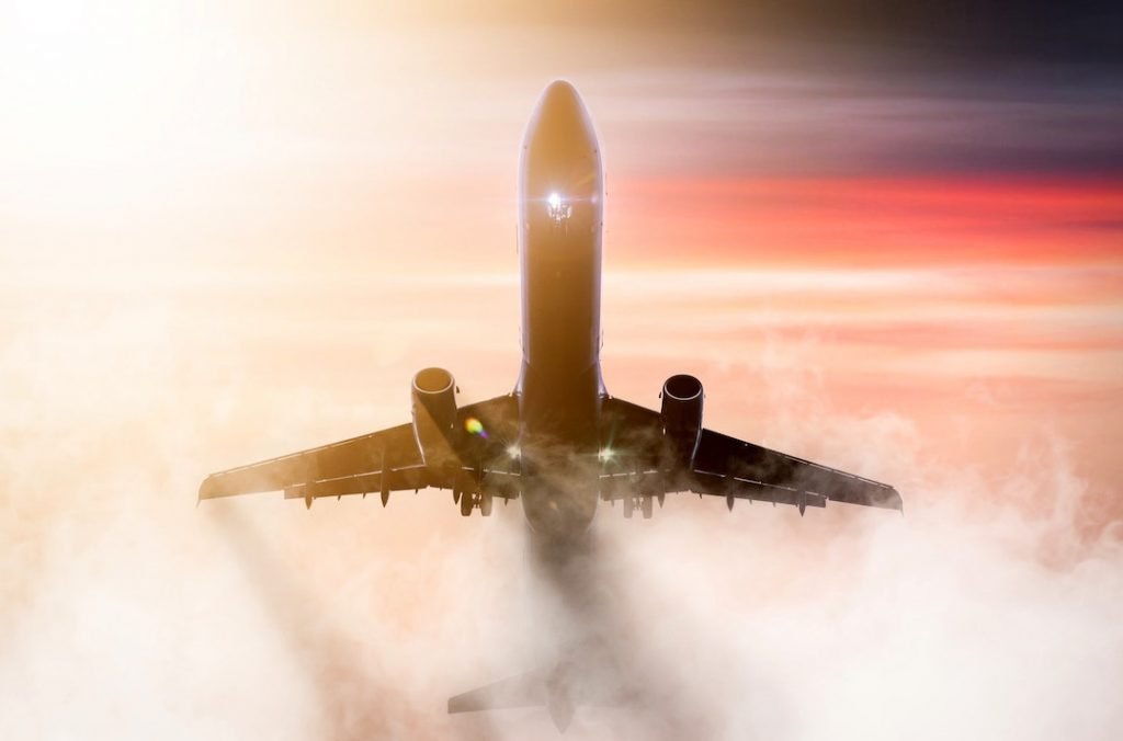 Twin engined jet landing in fog