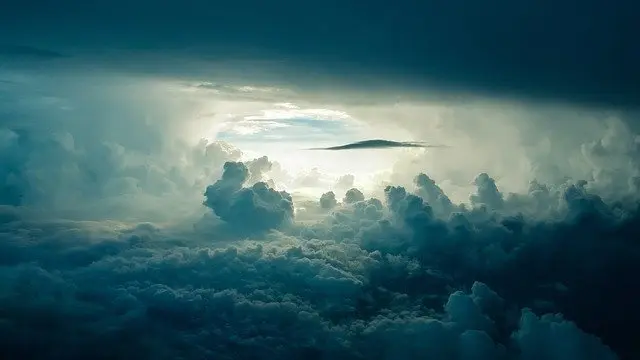 Turbulent skies showing unstable air and cumulonimbus clouds.